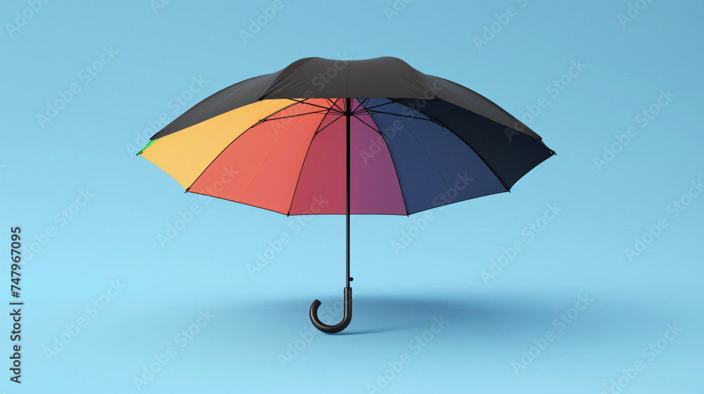 rainbow umbrella isolated on light blue pastel color background