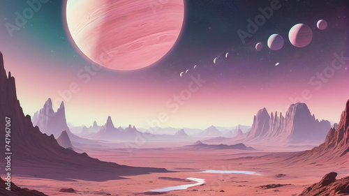 Fantasy and sci-fi, incredible fairy-tale atmosphere of a futuristic planet, generative AI