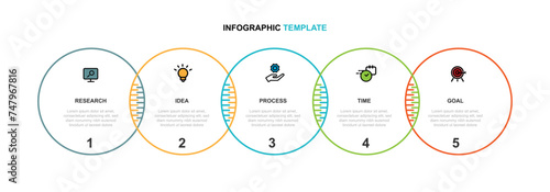 Vector template infographic element with 5 step line process suitable for web presentation and business information