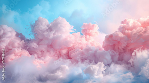 Floating clouds of cotton candy pink and baby blue pastels create a dreamy and whimsical Easter background reminiscent of a sugarfilled fantasy.