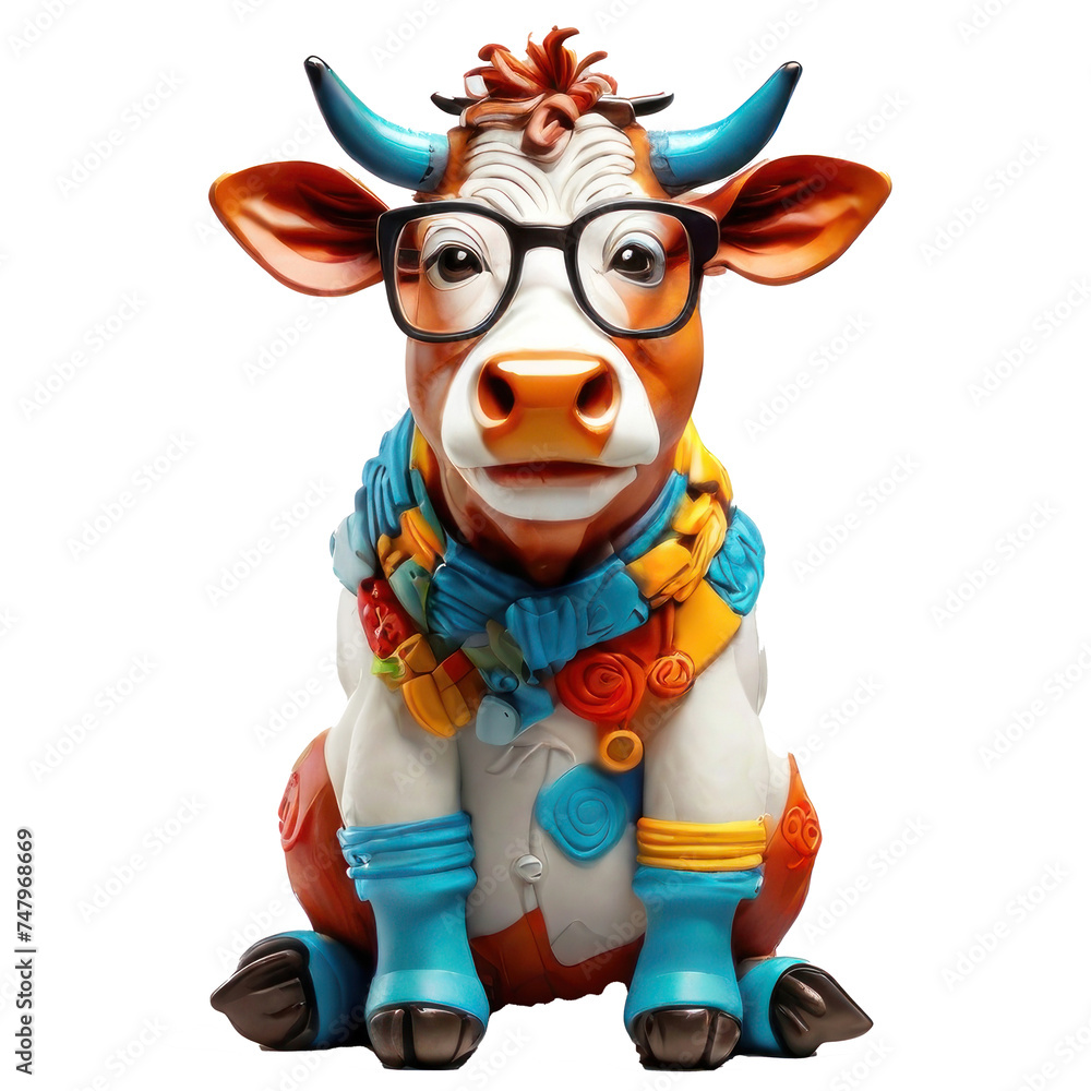 Fototapeta premium cow, wearing shades sunglass eyeglass isolated. Generative AI