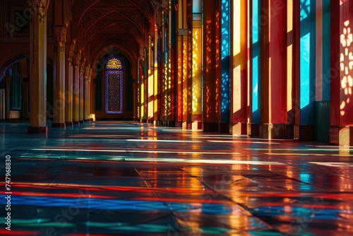 The Vibrant Color of Shah Alam Mosque Salahuddin Abdul Aziz Shah mosque during dramatic, copy space - generative ai photo