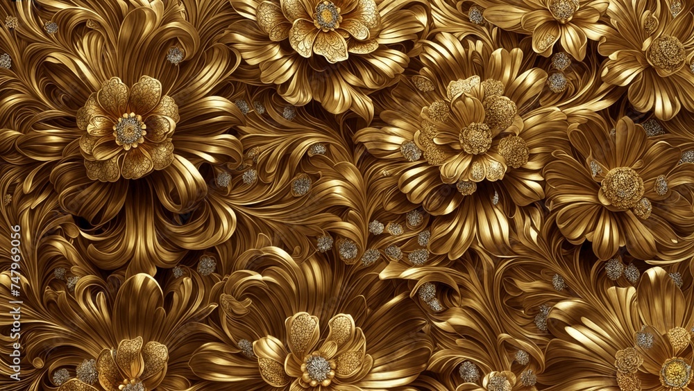 Gold background with floral ornament Gold background with floral ornament