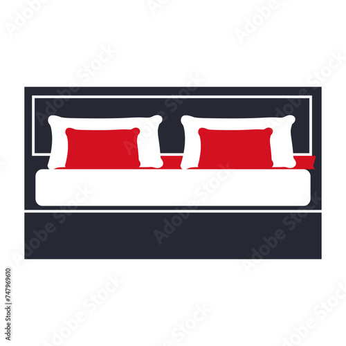 Bed icon on white background. Vector illustration. Colorful graphic set of beds with pillows. Modern bedroom furniture. Flat style vector illustration