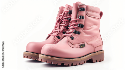 Female winter boots pink color isolated on white.