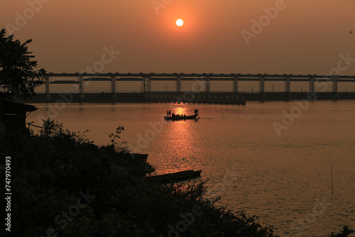 Sunset from the Koshi River of Eastern Nepal. photo