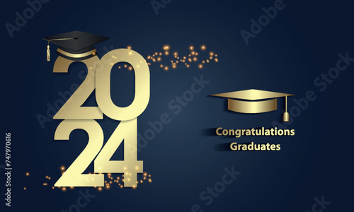 ongratulations on your graduation from school. Class of 2024. Graduation cap, confetti and balloons. Congratulatory banner. Academy of Education School of Learning