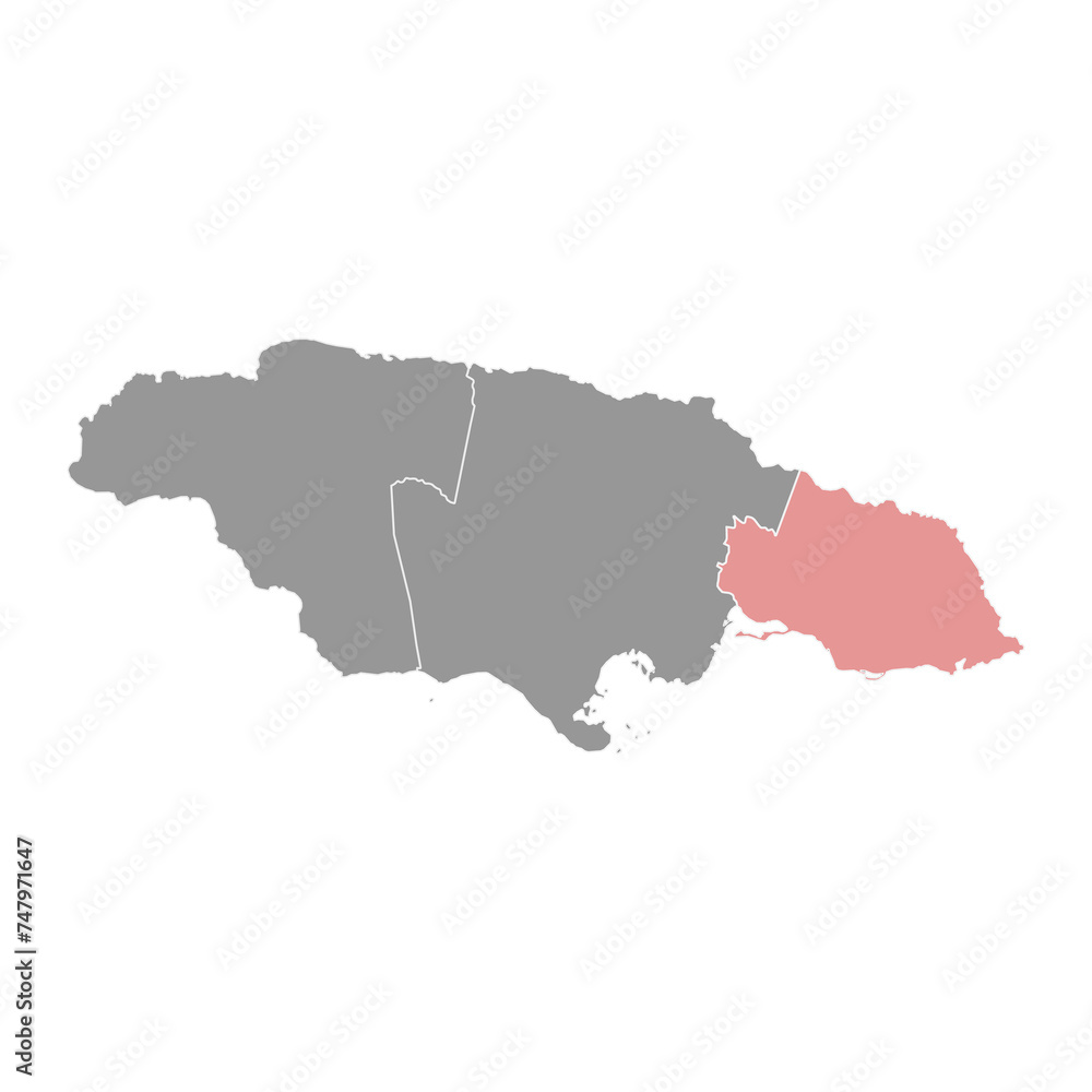 Surrey County map, administrative division of Jamaica. Vector illustration.