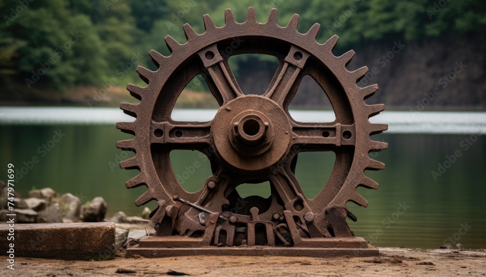 Old cast iron gear of the early 19th century on the dam