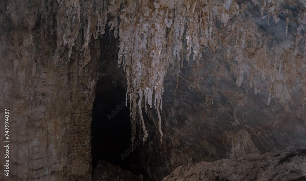 Stalactites in a karst cave