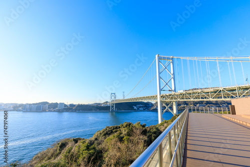 Wallpaper Mural めかりPAから見た関門橋　福岡県北九州市　Kanmon Bridge seen from Mekari PA. Fukuoka Pref, Kitakyusyu City. Torontodigital.ca
