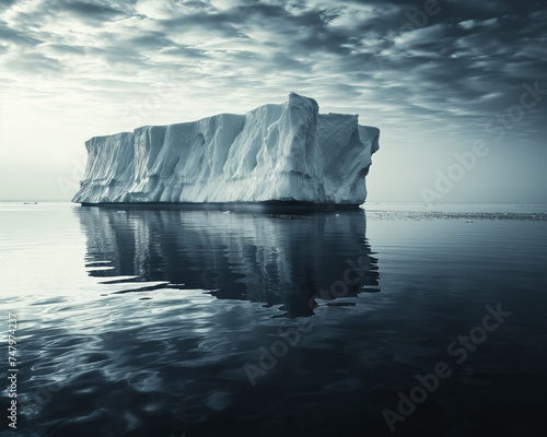 A large, majestic iceberg floating on calm, reflective waters under a tranquil sky. © Iaroslava