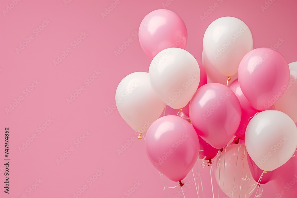 a bunch of pink and white balloons