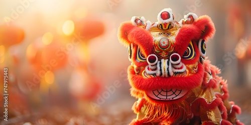 Traditional lion dancers bring luck and joy to the festive parade. Concept Lunar New Year, Lion Dancers, Festive Parade, Luck, Joy