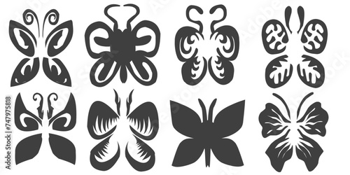 set of 8 butterfly black and white illustration  photo