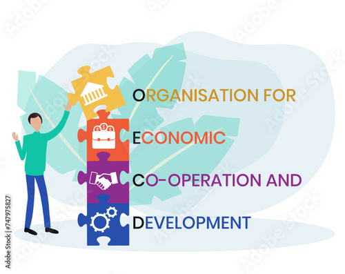 OECD - Organisation for Economic Co operation and Development acronym. business concept background. vector illustration concept with keywords and icons.