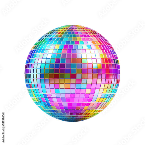 Colorful Disco Ball Shining on White Background