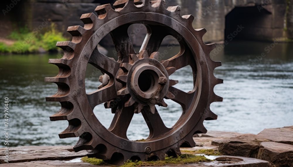 Old cast iron gear of the early 19th century on the dam