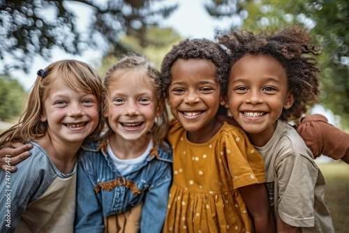 Smiling Kids in Yellow Dresses and Blue Jackets Generative AI