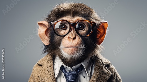 a monkey wearing glasses and a suit photo