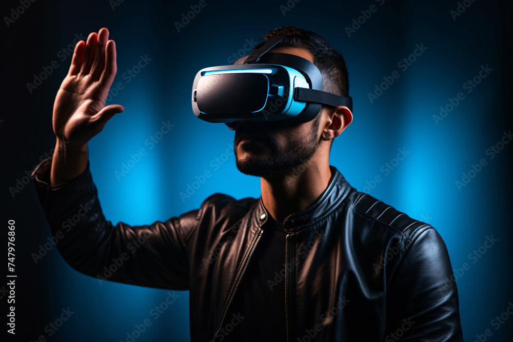 a man wearing a virtual reality goggles a man wearing a virtual reality goggles