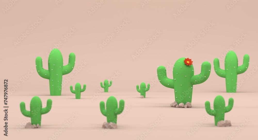 Cactus, plant with thorns on a plain background, desert landscape, desert composition, drought (3d illustration) Cactus, plant with thorns on a plain background, desert landscape, desert composition, drought (3d illustration)