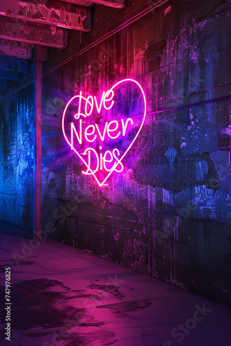 A neon light sign Love Never Dies