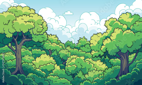 Green forest background. Vector illustration