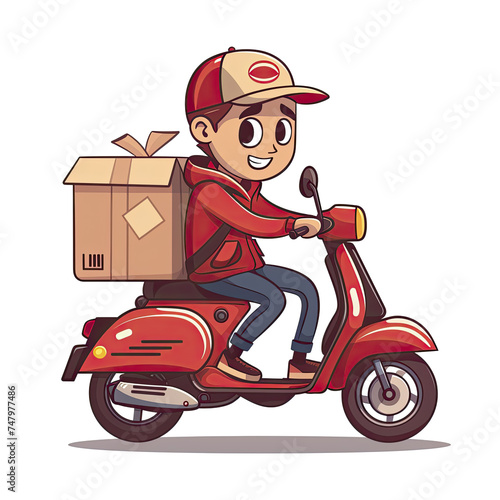 Male Courier Delivery Package With Motorcy, Isolated Transparent Background Images photo