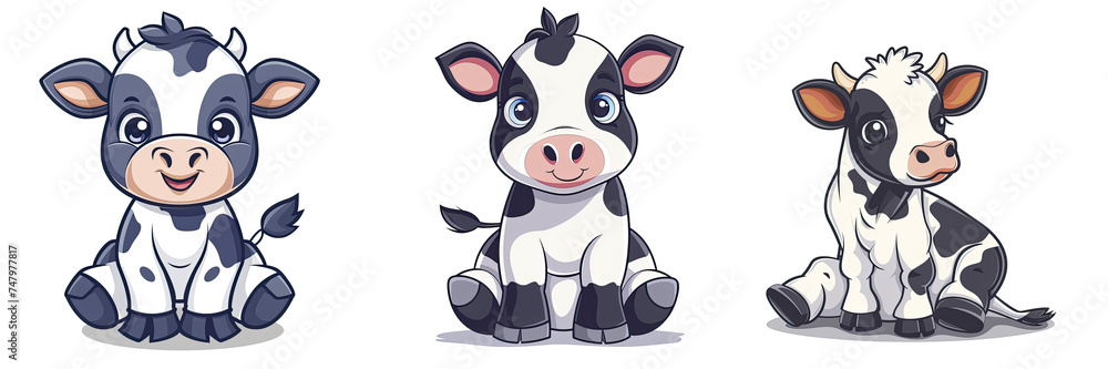 Fototapeta premium Cow Sitting Cartoon , Isolated Transparent Background Images