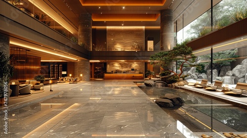 Modern Hotel Lobby Interior Design. Generative AI