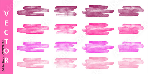 Blush pink, magenta, wine red watercolor vector brush strokes, scribbles, squiggles set. Text backgrounds collection. Hand drawn watercolour smears, smudges, banners. Aquarelle stains template