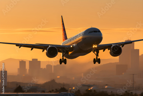 Takeoff at Twilight: Capturing an American Airlines Flight Against an Auburn Sky