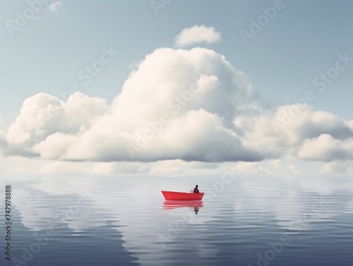 a red boat in the water photo