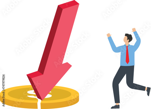 Falling arrow crushed businessman's coin, Falling projectile and falling arrow incident concept,
