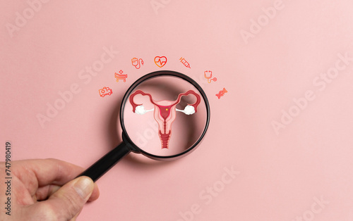 healthy female concept, uterus reproductive system, women's health, polycystic ovary syndrome, gynecological ovarian and cervical cancer. photo