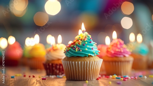a cupcake with a lit candle