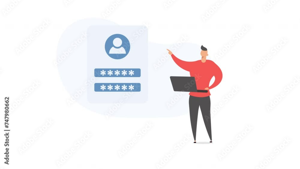 Man with laptop and login form. Flat motion animation. Man with laptop and login form. Flat motion animation.