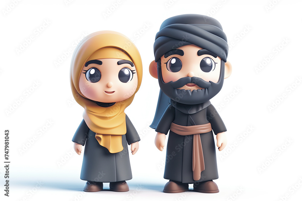 cartoon muslim couple isolated on white background cartoon muslim couple isolated on white background