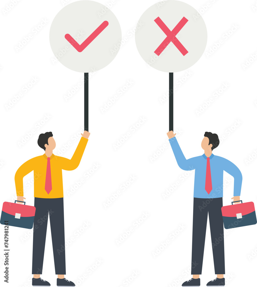 Businessman holding right and wrong placard, Right and wrong decision making concept,
Businessman holding right and wrong placard, Right and wrong decision making concept,