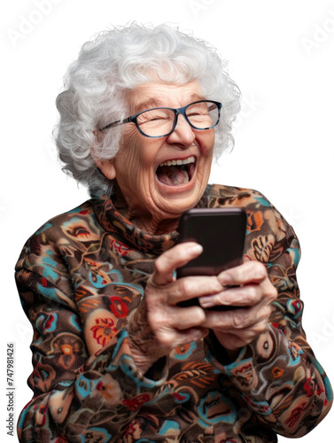 Wallpaper Mural Elderly woman with surprise emotion when looking mobile phone Torontodigital.ca