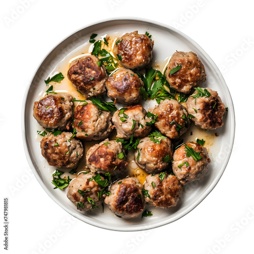 Cooked meatballs are drizzled with spicy sauce and ready to serve on Transparent Background. Ai generated 