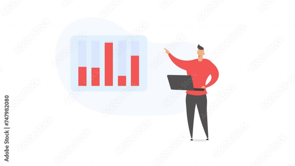 Man with laptop and charts. motion animation in a flat style. Man with laptop and charts. motion animation in a flat style.