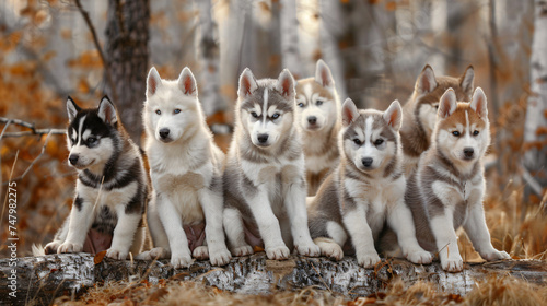 Siberian husky dogs and puppies