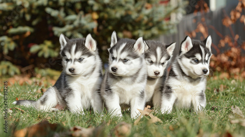 Siberian husky dogs and puppies © Gefer
