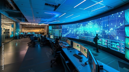 Big Data Infrastructure Control Room  A panoramic view of a state of