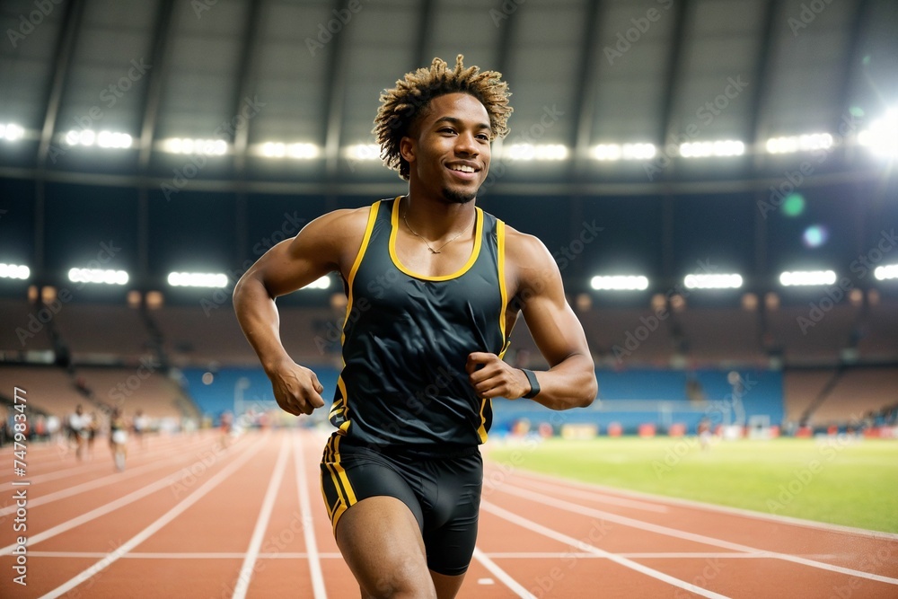 A professional athlete engaged in a high-intensity sports match having fun enjoying adrenaline rush and victory A professional athlete engaged in a high-intensity sports match having fun enjoying adrenaline rush and victory