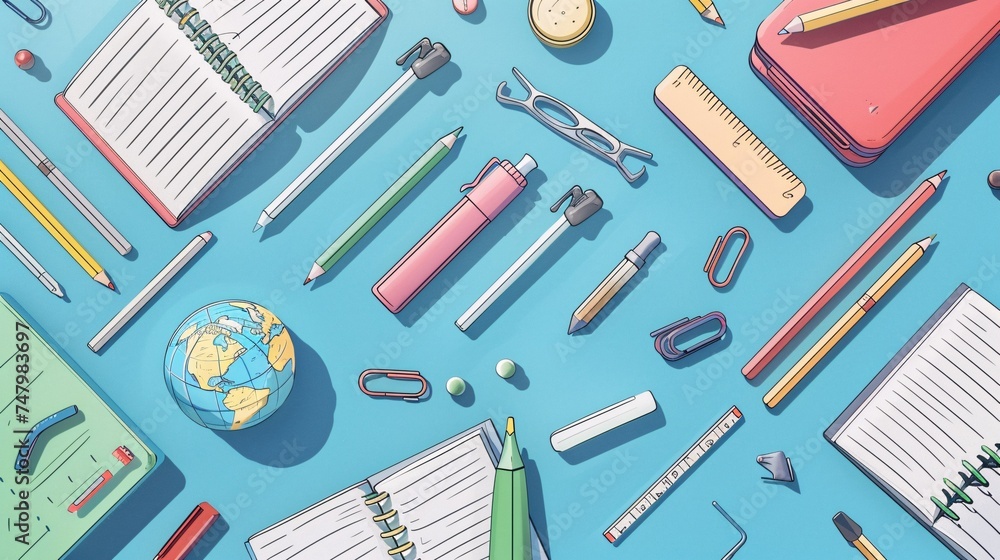 School Supplies and Stationery A Colorful and Vibrant Collection of Pencils, Scissors, and More Generative AI