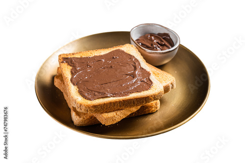 Stack of Toasts with chocolate Hazelnut cream in plate.  Isolated, Transparent background.