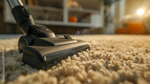 The nozzle of the vacuum cleaner has a series of bristles that effectively loosen and lift dirt and debris from carpets and floors.